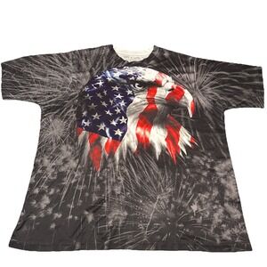Get A Life Mens 2XL All Over Print American Flag Eagle Fireworks‎ T-Shirt Black